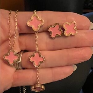 Pink and Gold Clover Jewelry Set